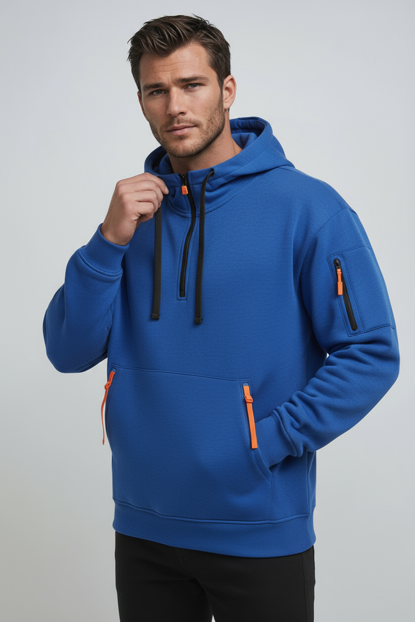 Heren Hoodie | Trui met Rits & Capuchon - Blauw