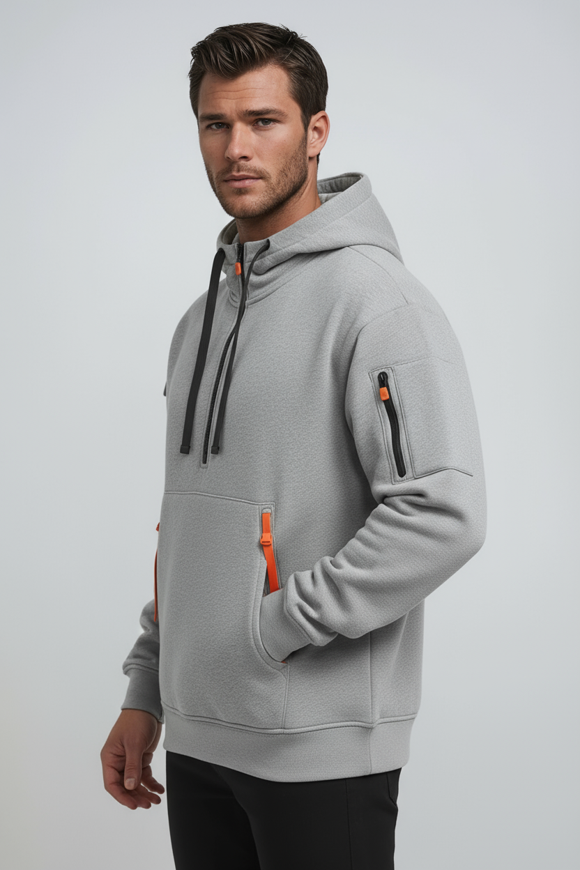 Heren Hoodie | Trui met Rits & Capuchon - Lichtgrijs
