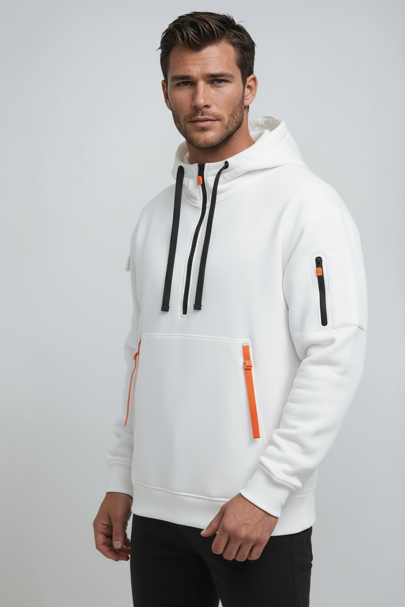 Heren Hoodie | Trui met Rits & Capuchon - Wit