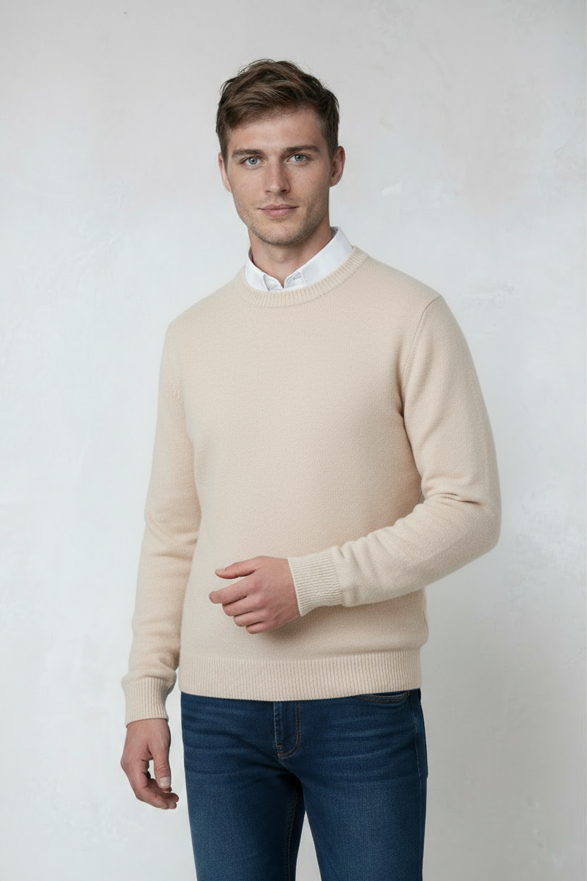 Heren Trui | Fijngebreid Basic Model - Beige