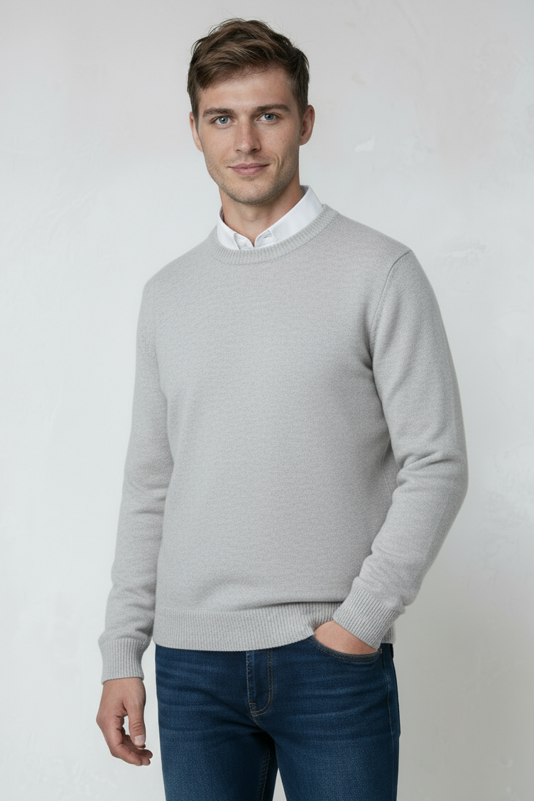 Heren Trui | Fijngebreid Basic Model - Lichtgrijs