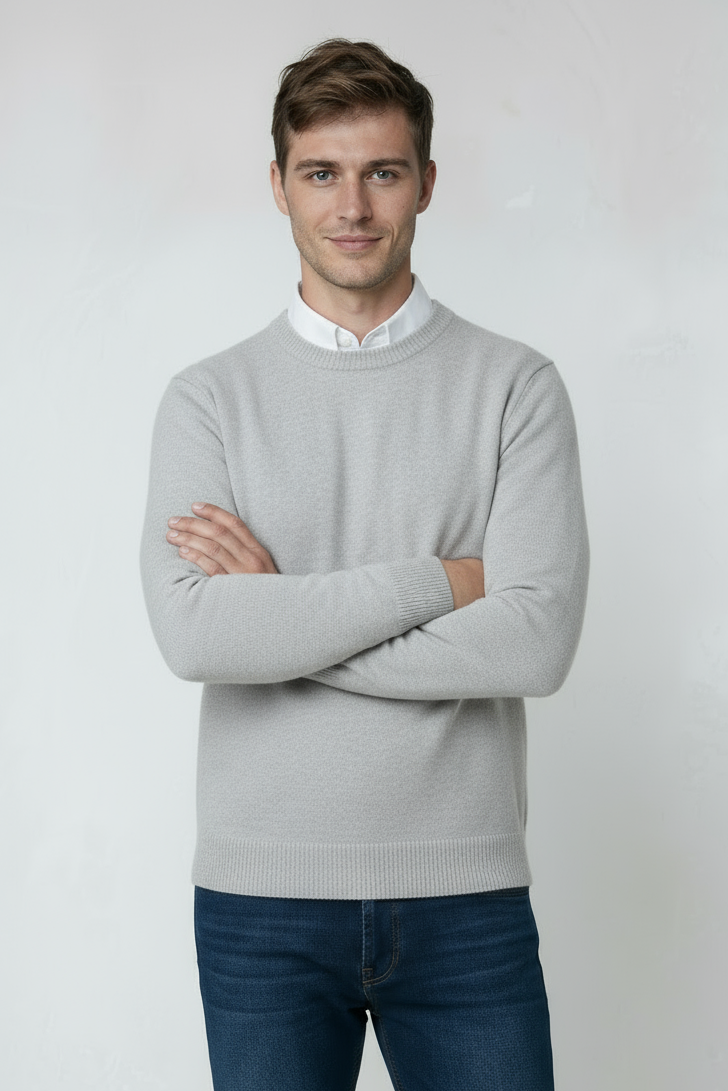 Heren Trui | Fijngebreid Basic Model - Lichtgrijs 2.0