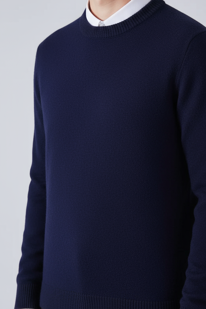Heren Trui | Fijngebreid Basic Model - Marineblauw