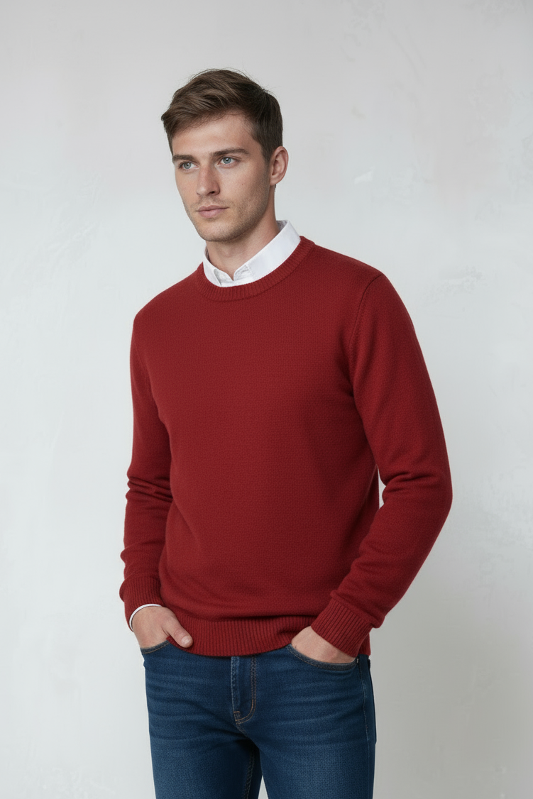 Heren Trui | Fijngebreid Basic Model - Rood