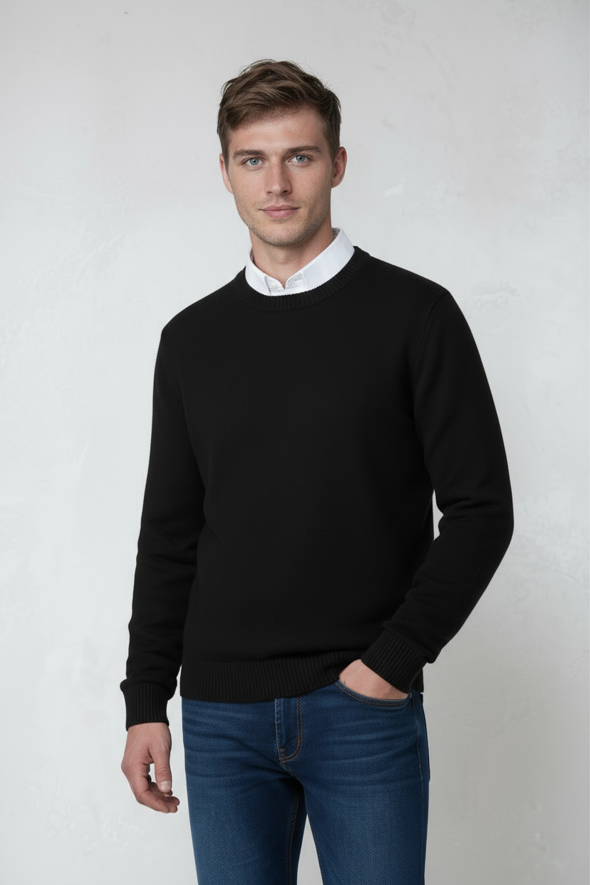 Heren Trui | Fijngebreid Basic Model - Zwart 2.0