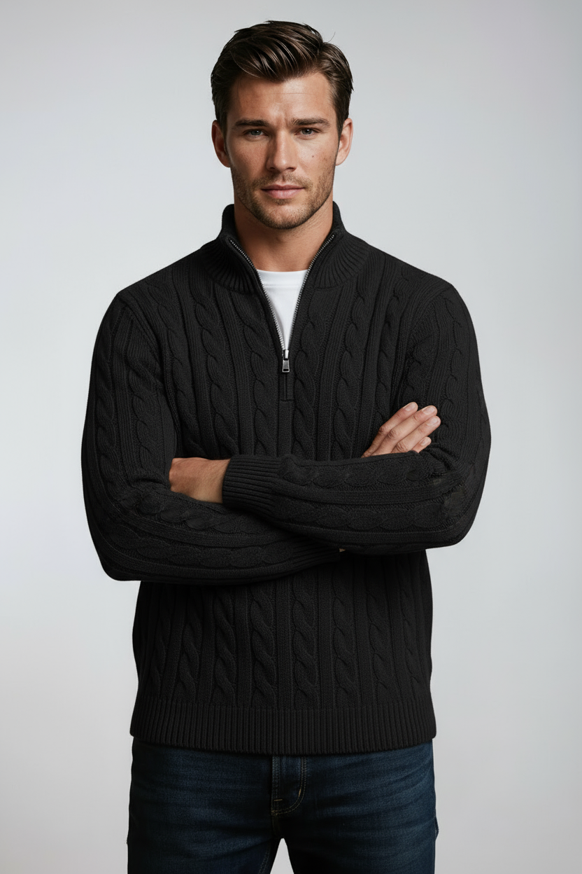 Heren Trui | Gebreid met Halve Rits - Zwart