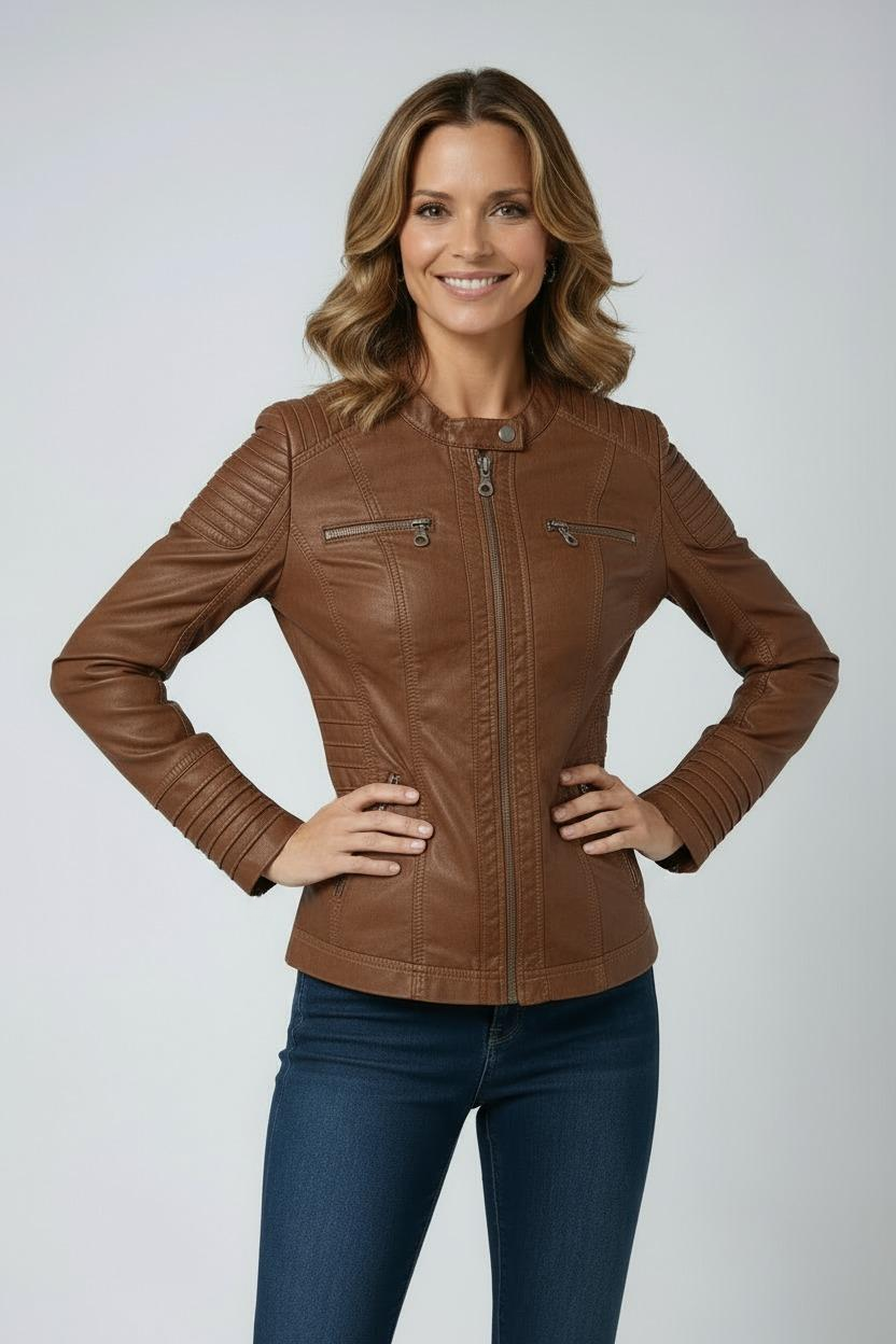 Jas Dames | Leerlook met Afneembare Capuchon - Bruin 4.0