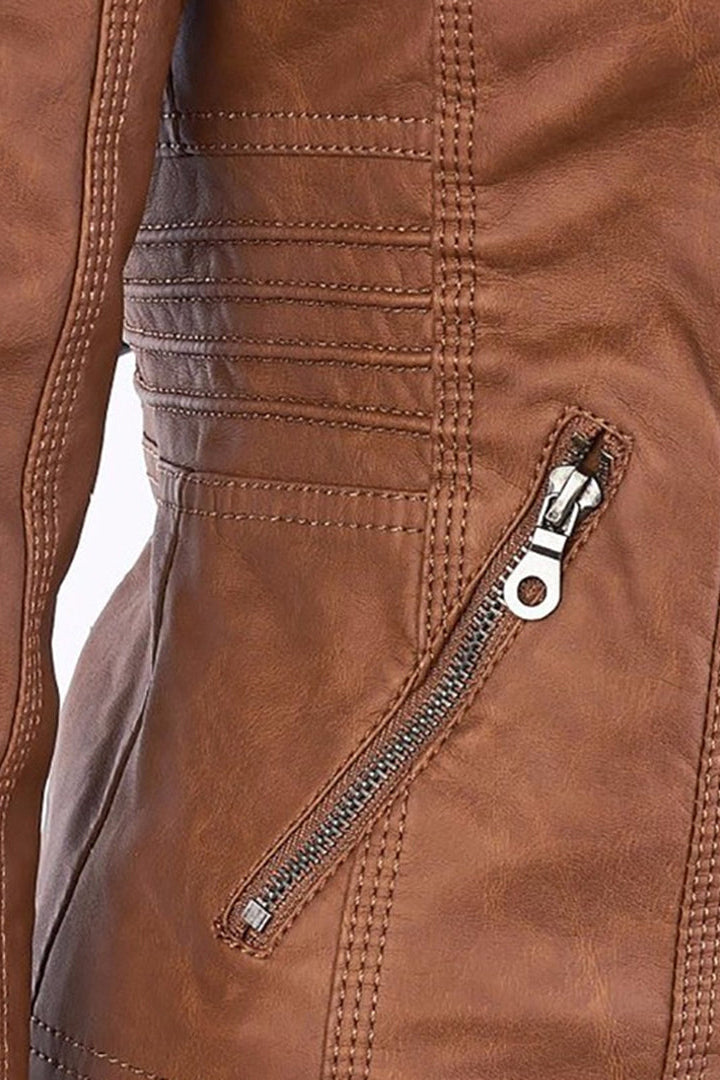 Jas Dames | Leerlook met Afneembare Capuchon - Bruin 5.0