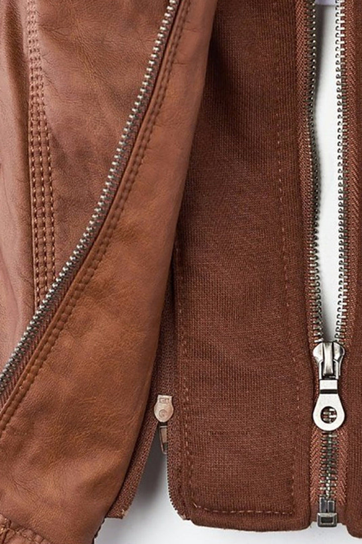 Jas Dames | Leerlook met Afneembare Capuchon - Bruin 6.0