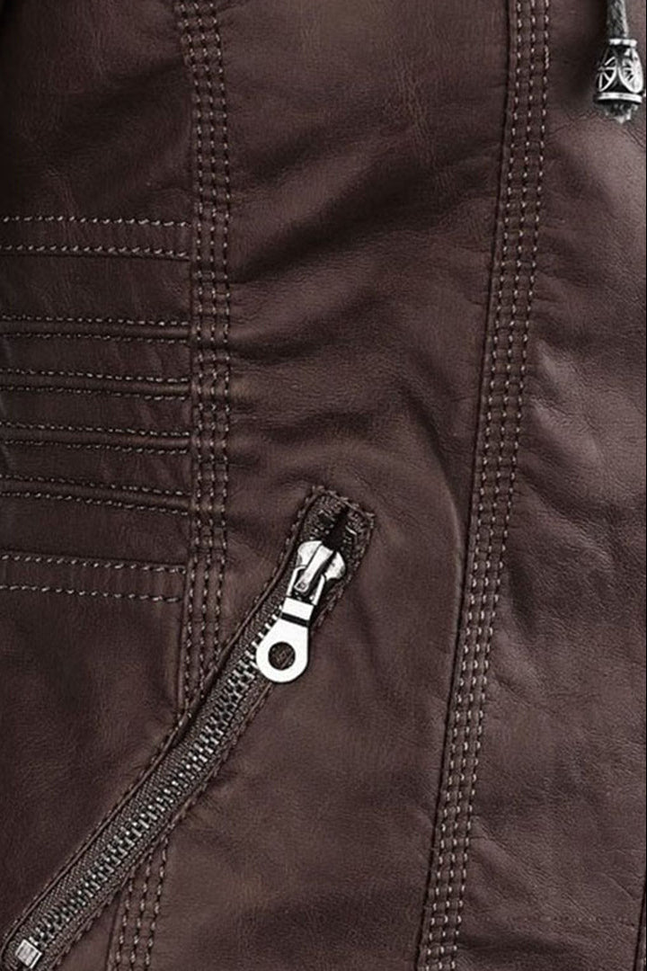 Jas Dames | Leerlook met Afneembare Capuchon - Donkerbruin 2.0