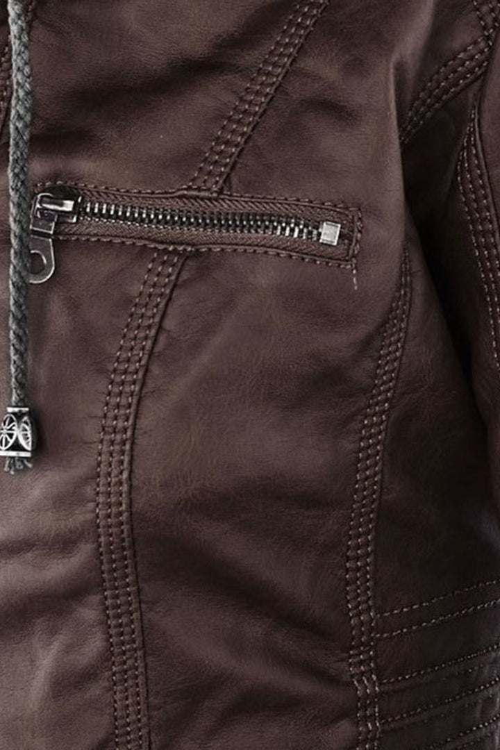 Jas Dames | Leerlook met Afneembare Capuchon - Donkerbruin 3.0