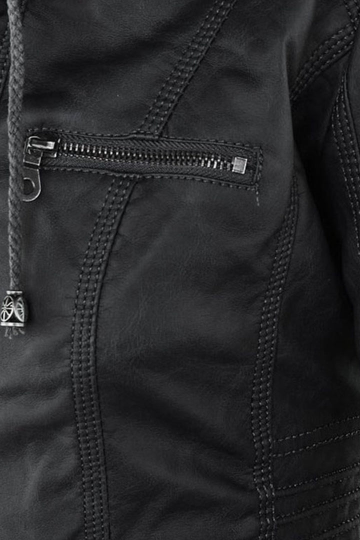 Jas Dames | Leerlook met Afneembare Capuchon - Zwart 4.0