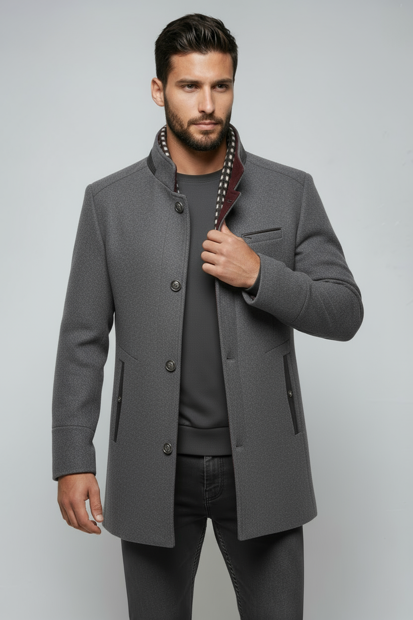 Mantel Heren | Halflang Model met Kraag - Grijs