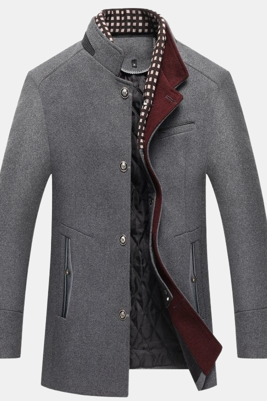 Mantel Heren | Halflang Model met Kraag - Grijs 2.0