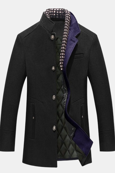 Mantel Heren | Halflang Model met Kraag - Zwart 5.0