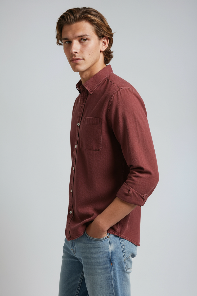 Overhemd Heren | Lange Mouw met Borstzak - Rood