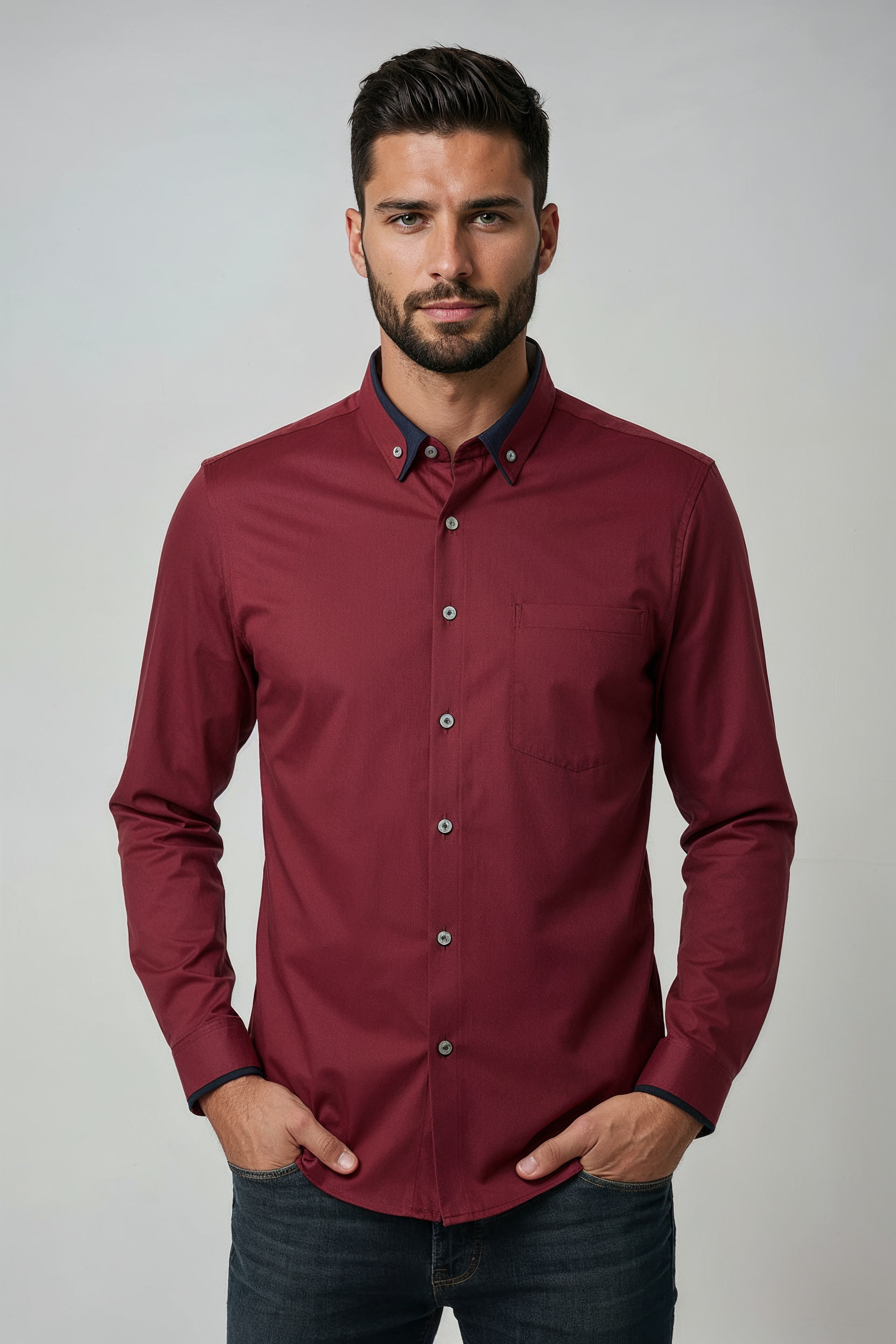 Overhemd Heren | Slim Fit Stretch met Kraag - Rood