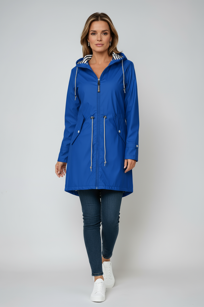 Regenjas Dames | Lang Winddicht Model met Capuchon - Blauw