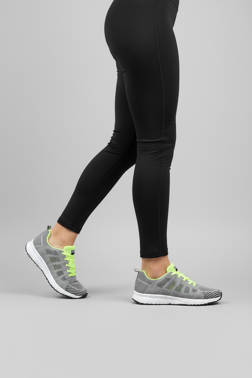 Sneakers Dames | Sportschoenen met Soepele Zool - Grijs/Lichtgroen 2.0