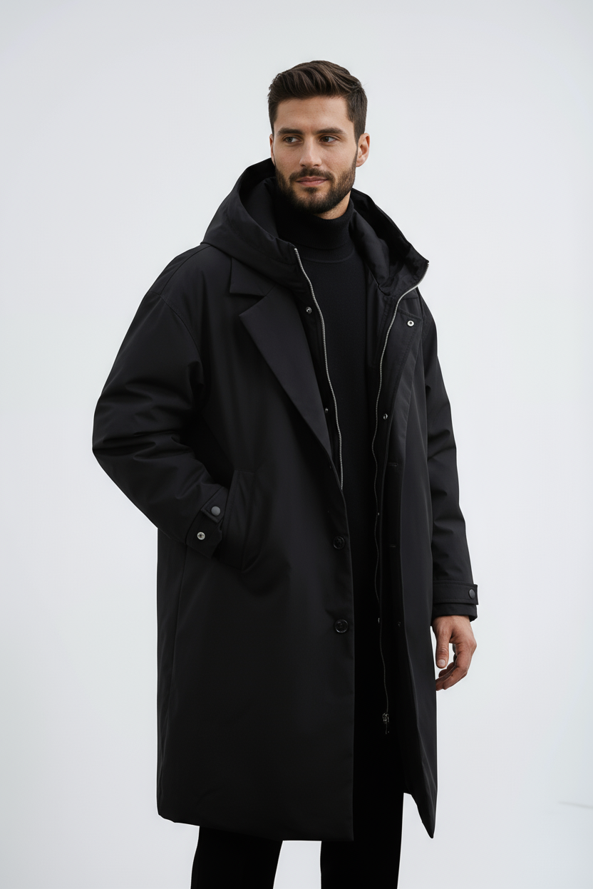 Winterjas Heren | Gewatteerde Parka met Capuchon - Zwart