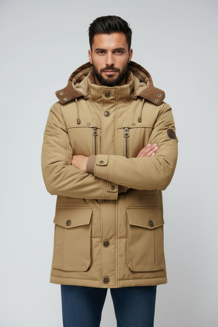 Winterjas Heren | Parka met Afneembare Capuchon - Khaki 2.0