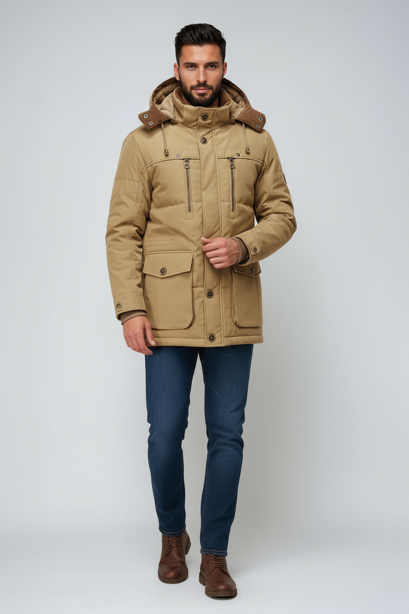 Winterjas Heren | Parka met Afneembare Capuchon - Khaki 3.0