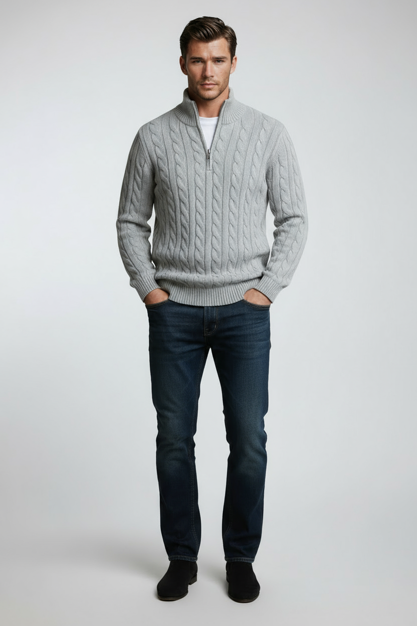 Heren Trui | Gebreid met Halve Rits