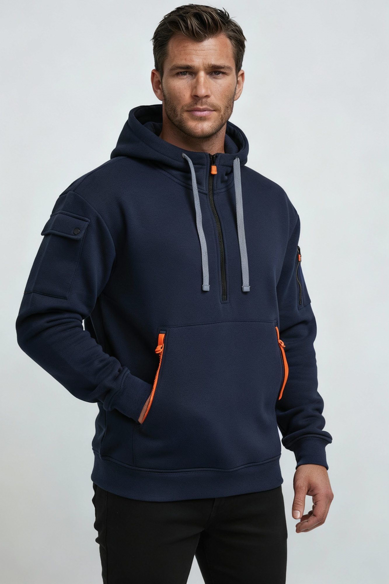 Heren Hoodie | Trui met Rits & Capuchon - Donkerblauw 2.0