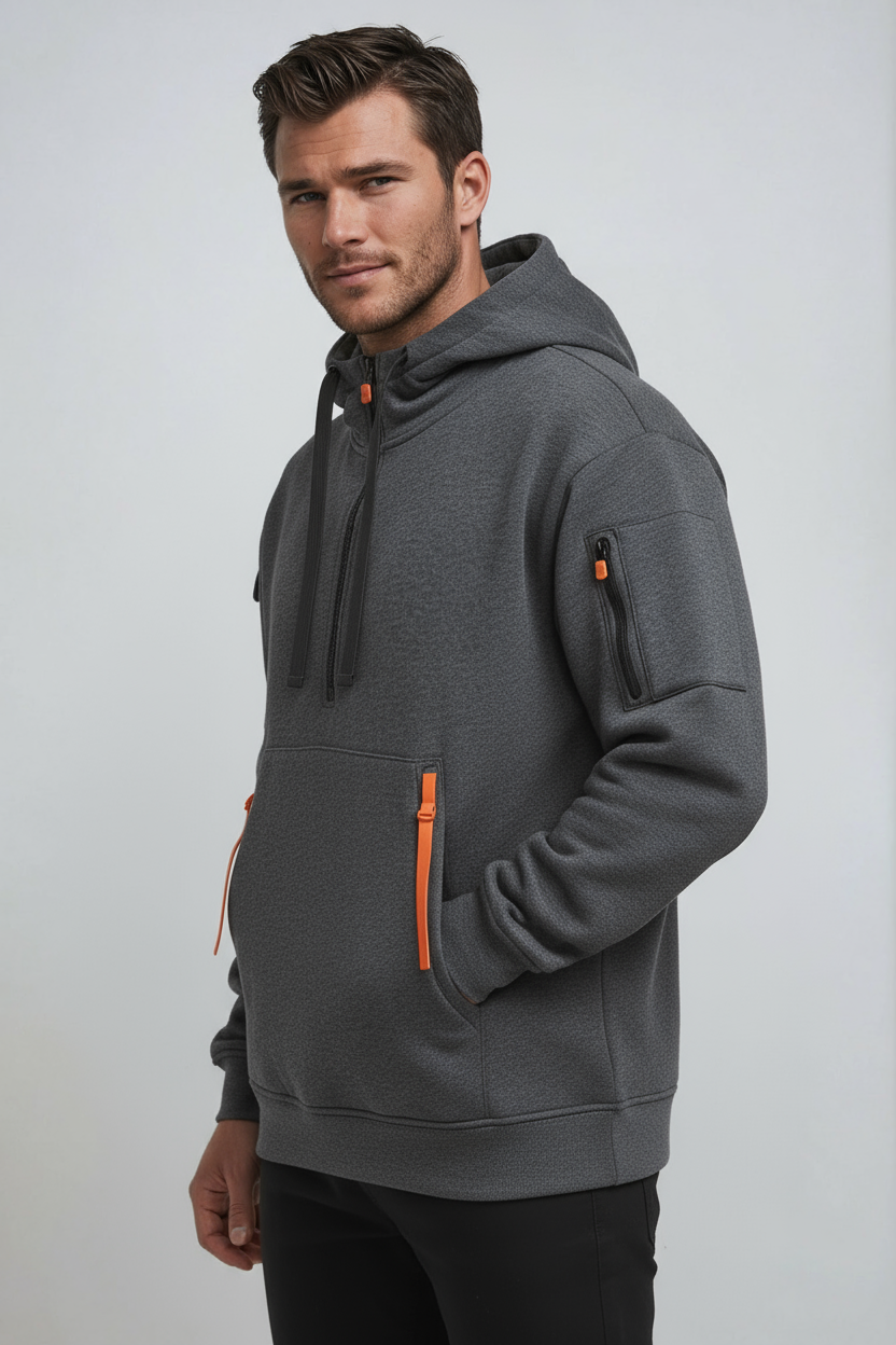 Heren Hoodie | Trui met Rits & Capuchon - Donkergrijs