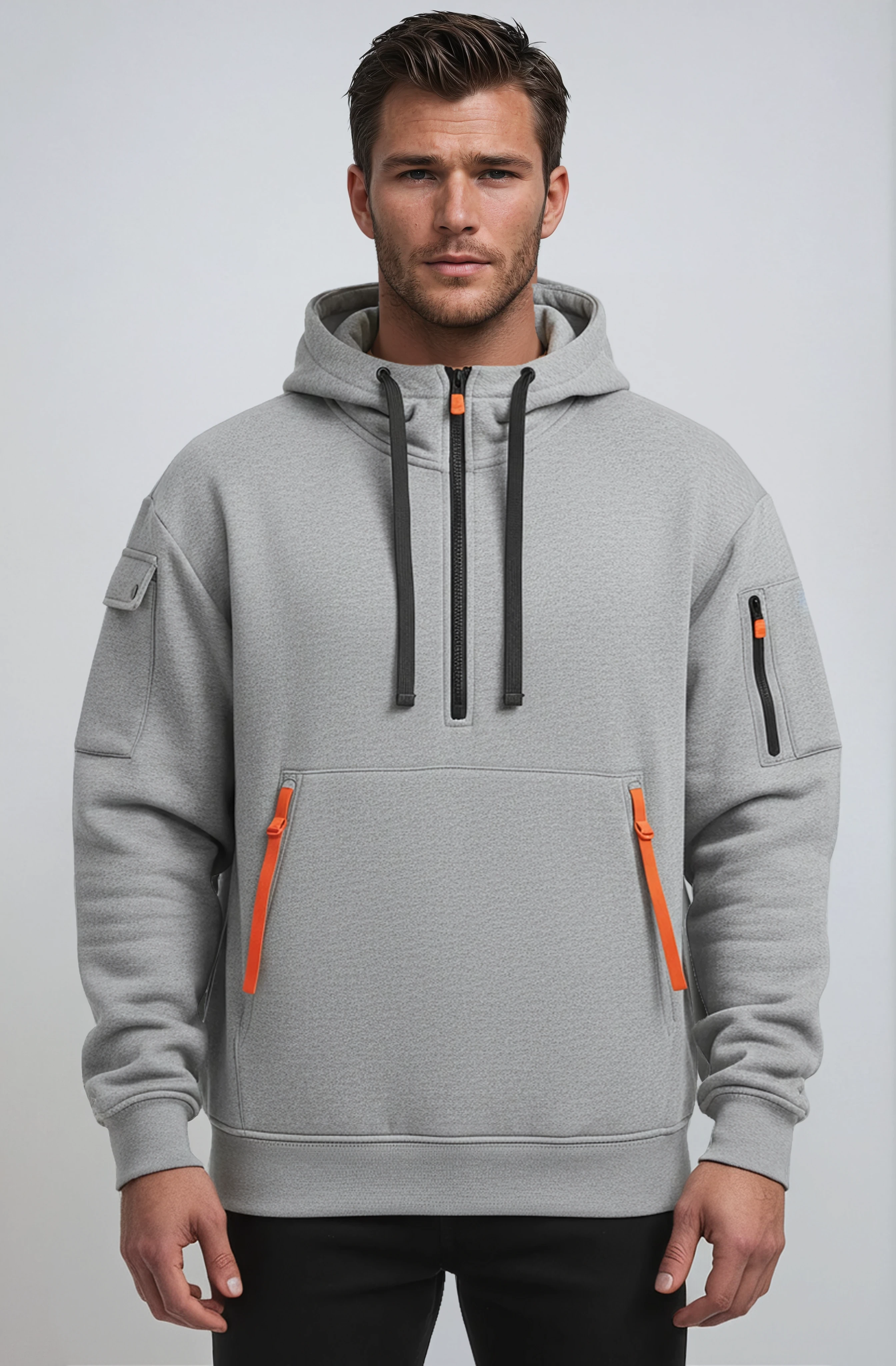 Heren Hoodie | Trui met Rits & Capuchon - Lichtgrijs 2.0