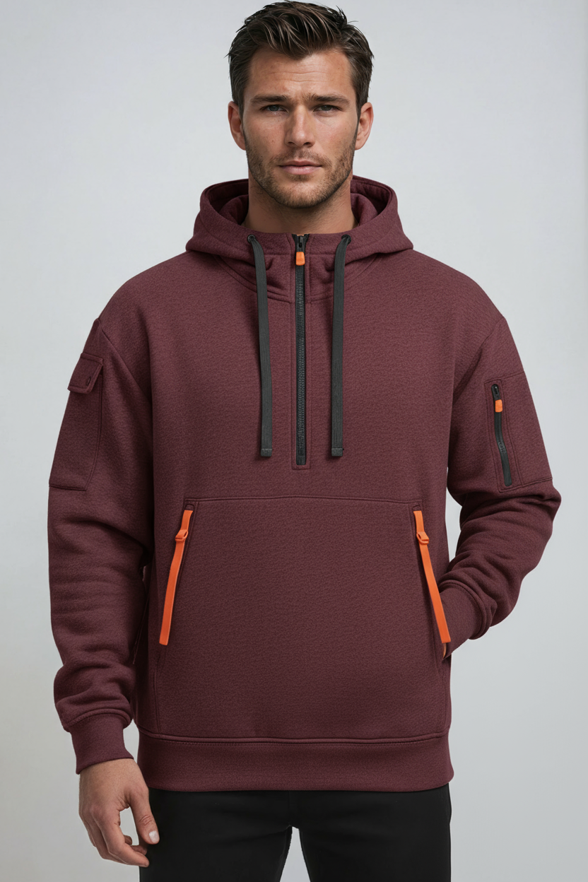 Heren Hoodie | Trui met Rits & Capuchon - Rood