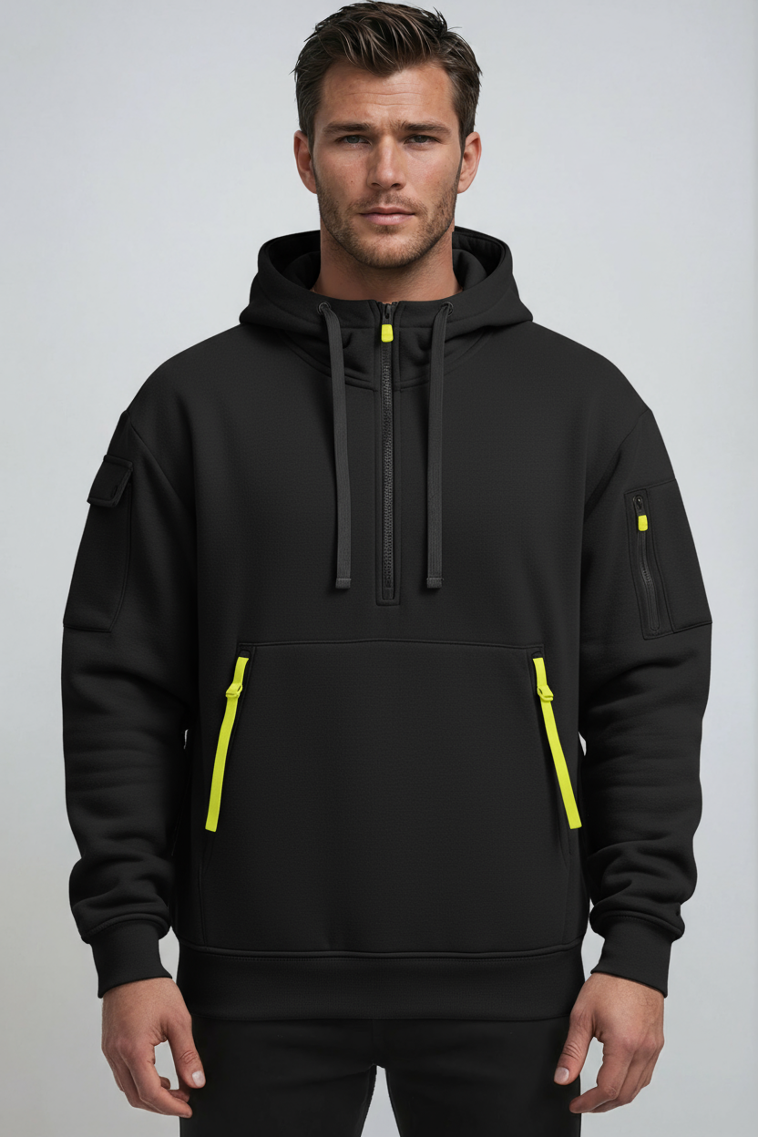 Heren Hoodie | Trui met Rits & Capuchon - Zwart