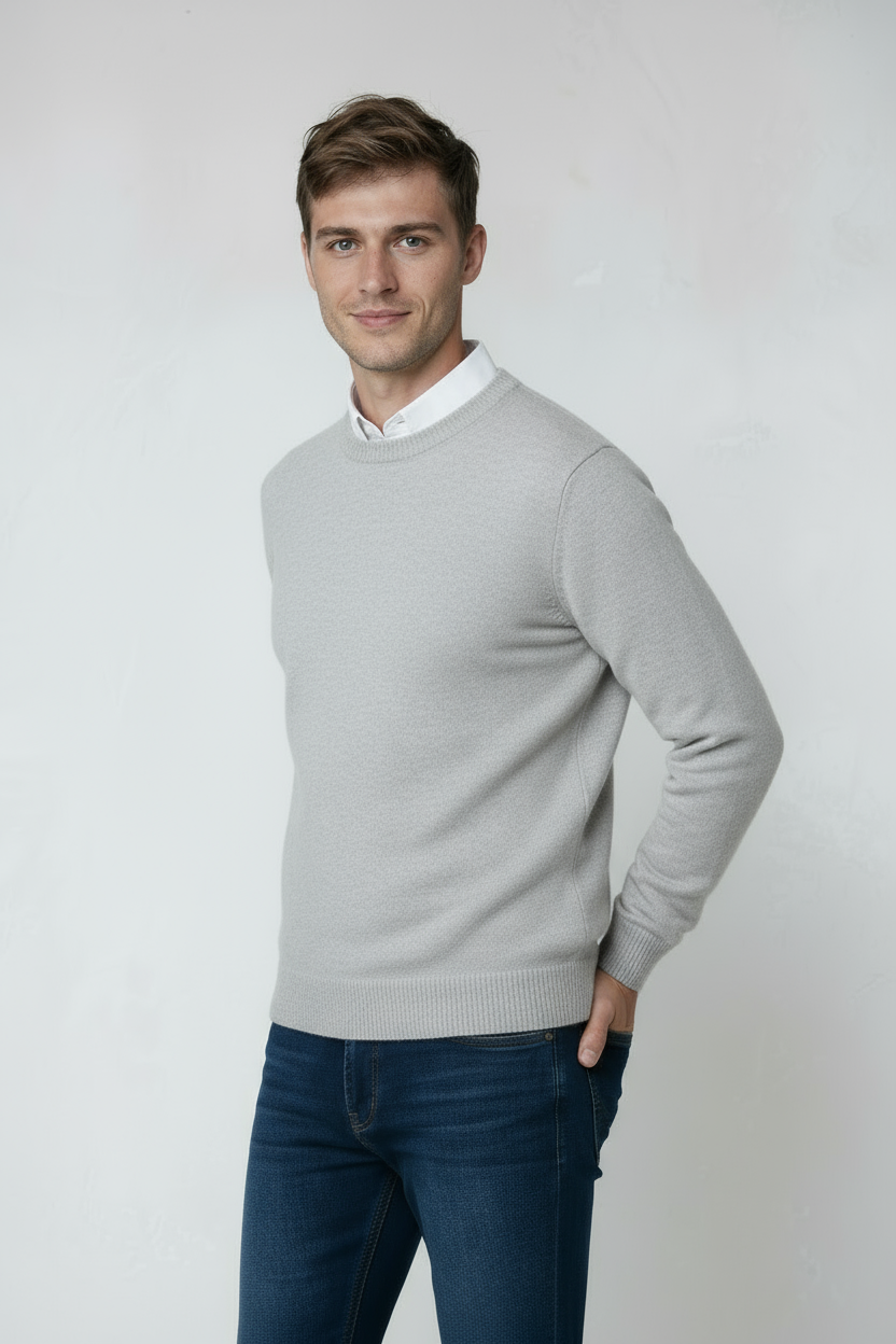 Heren Trui | Fijngebreid Basic Model - Lichtgrijs 3.0