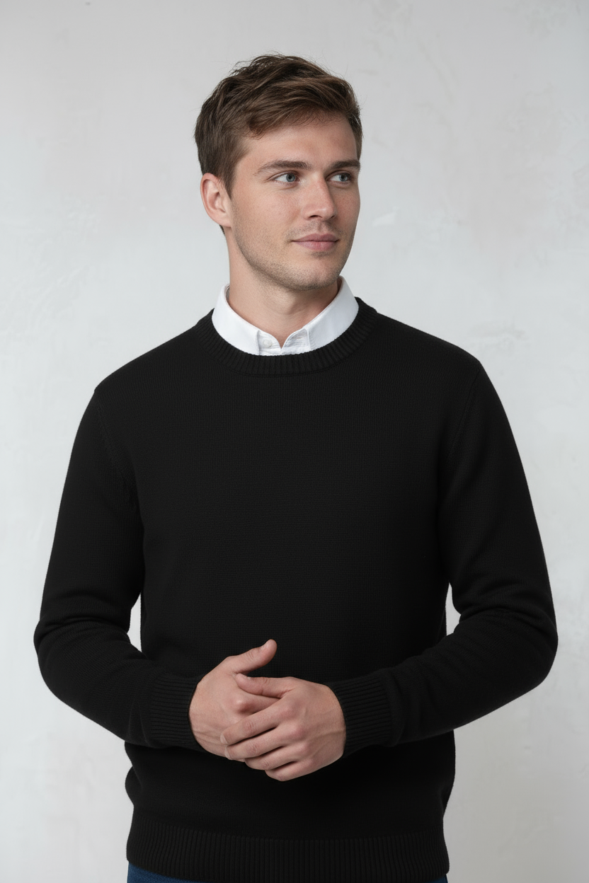 Heren Trui | Fijngebreid Basic Model - Zwart