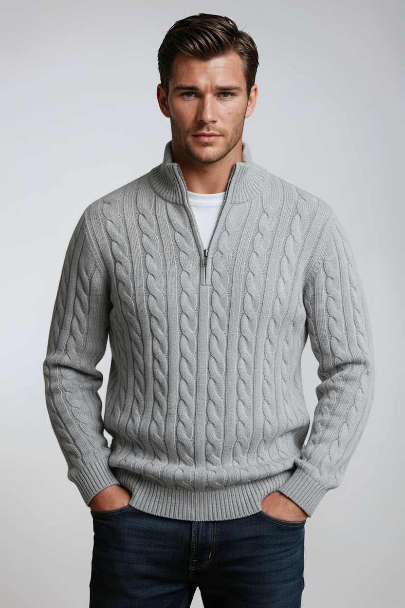 Heren Trui | Gebreid met Halve Rits - Grijs