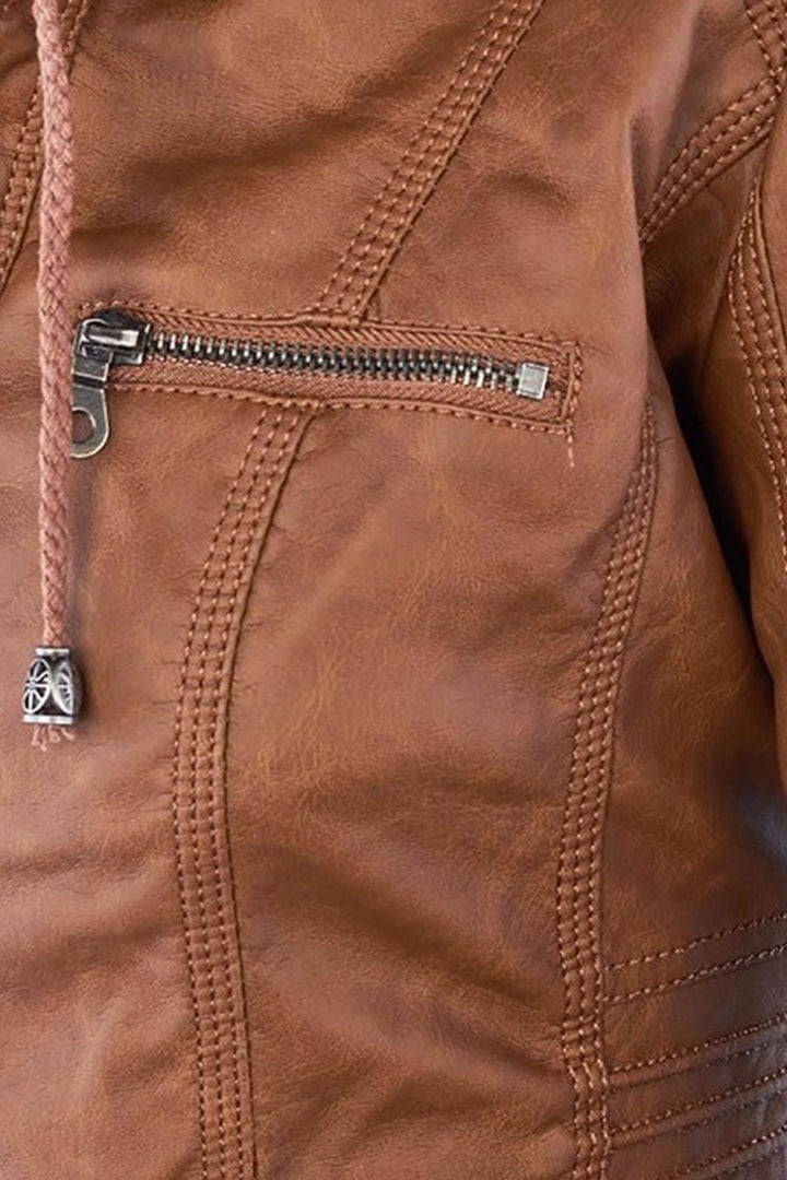 Jas Dames | Leerlook met Afneembare Capuchon - Bruin 7.0