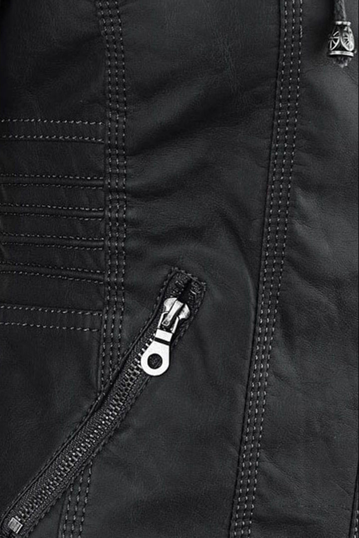 Jas Dames | Leerlook met Afneembare Capuchon - Zwart 5.0