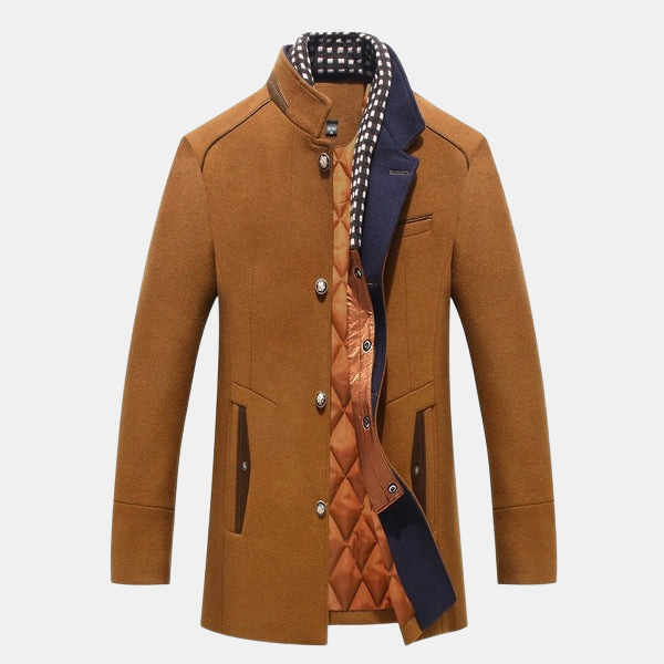 Mantel Heren | Halflang Model met Kraag - Bruin 3.0