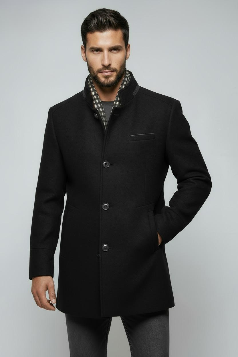 Mantel Heren | Halflang Model met Kraag - Zwart