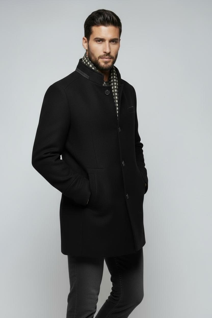 Mantel Heren | Halflang Model met Kraag - Zwart 4.0