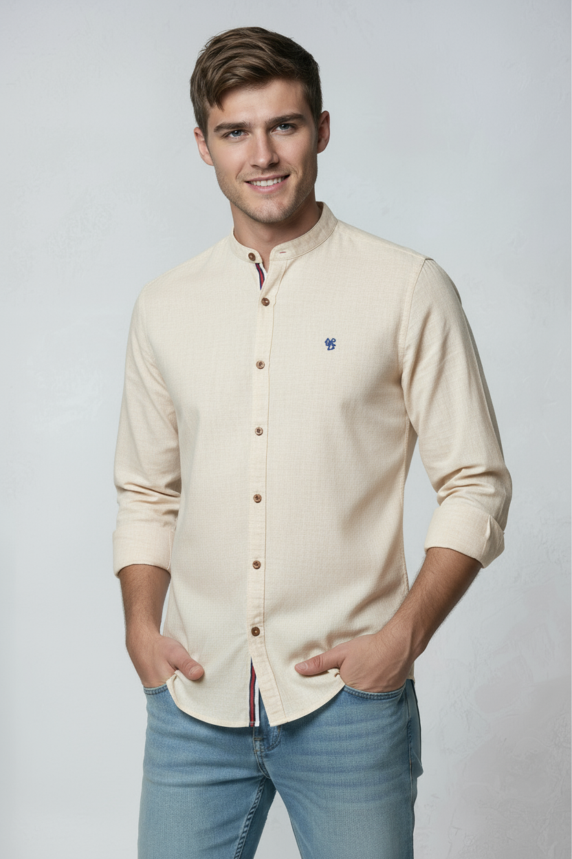 Overhemd Heren | Klassiek Model met Lange Mouw - Beige