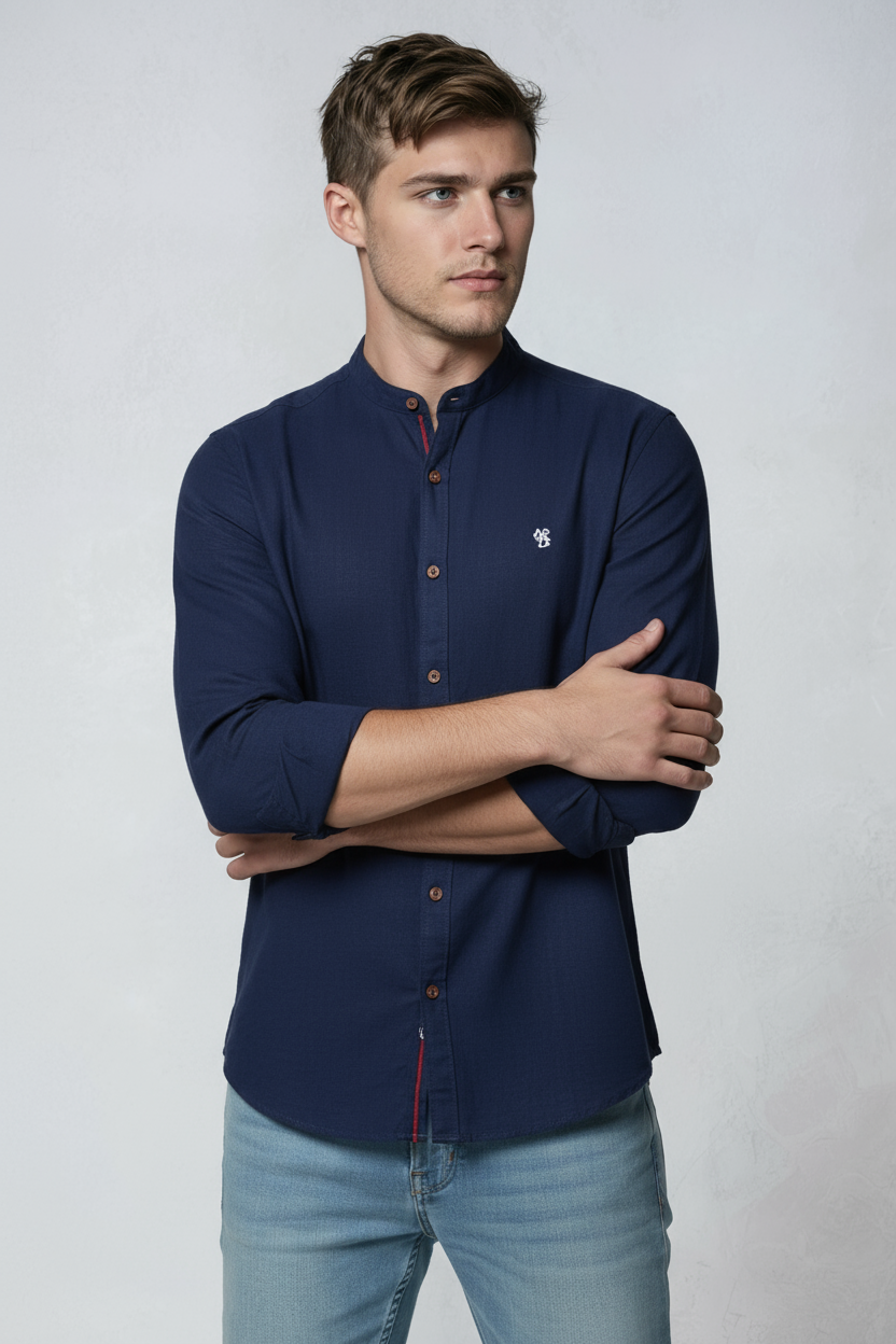 Overhemd Heren | Klassiek Model met Lange Mouw - Marineblauw