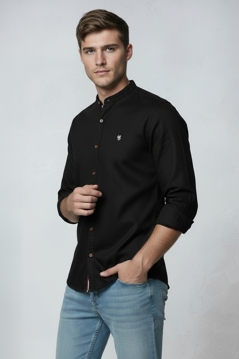 Overhemd Heren | Klassiek Model met Lange Mouw - Zwart