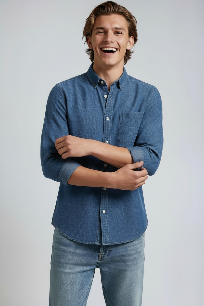 Overhemd Heren | Lange Mouw met Borstzak - Blauw