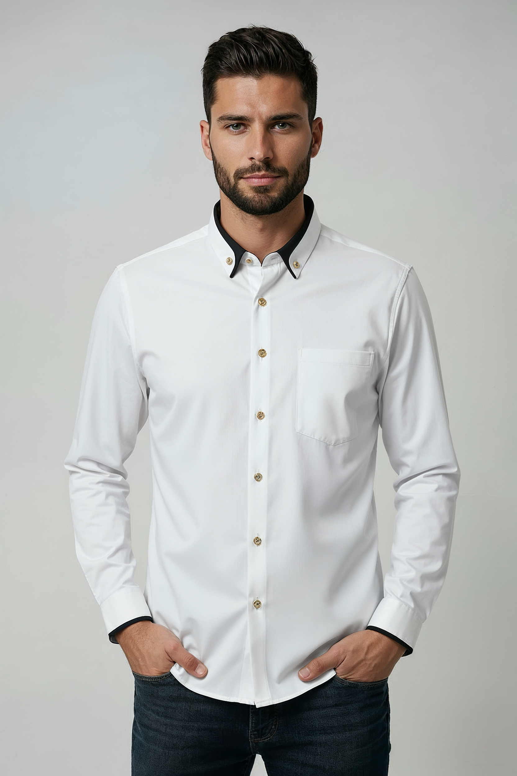 Overhemd Heren | Slim Fit Stretch met Kraag - Wit