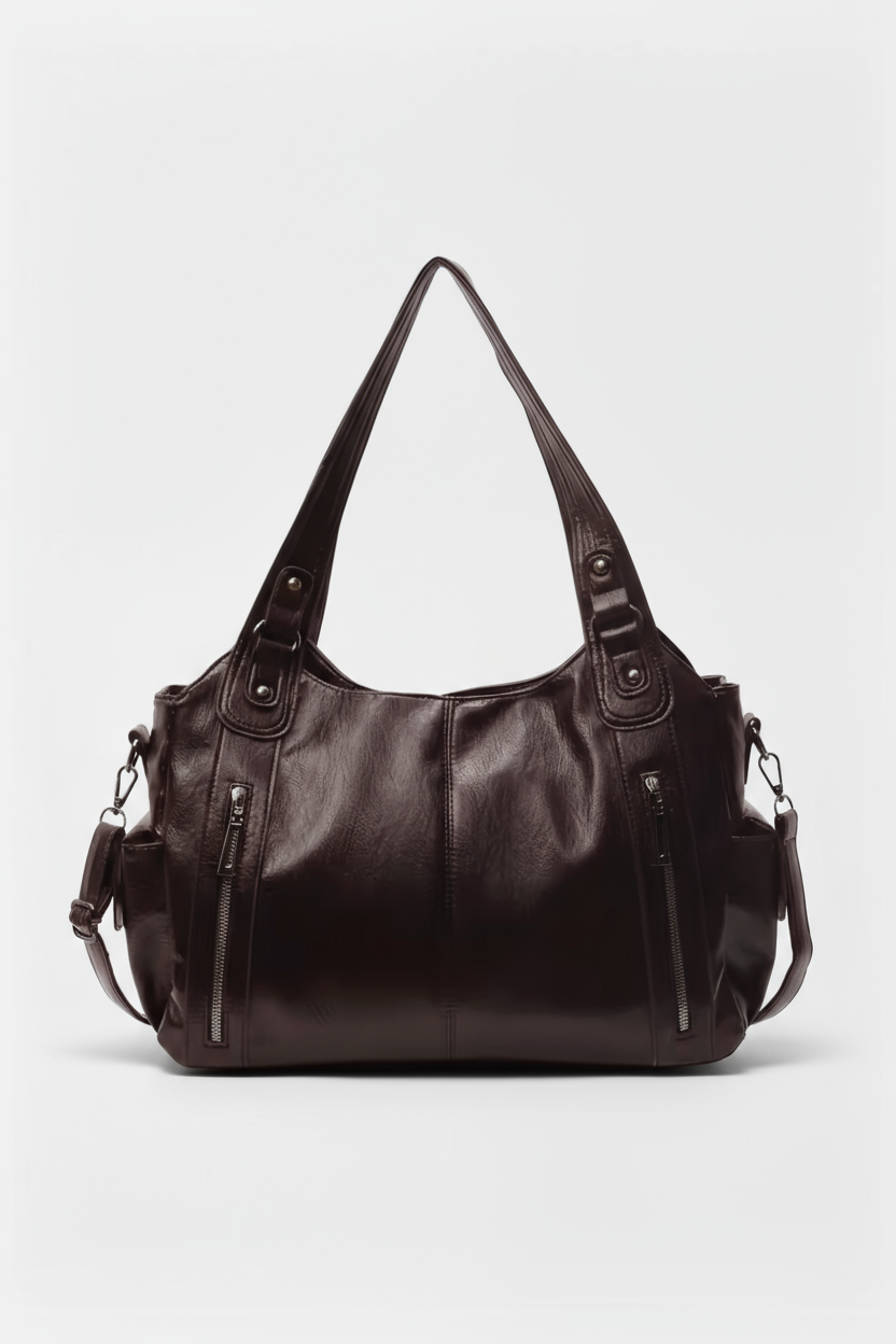 Schoudertas Dames | Ruim Model met Vakken in Leerlook - Bruin