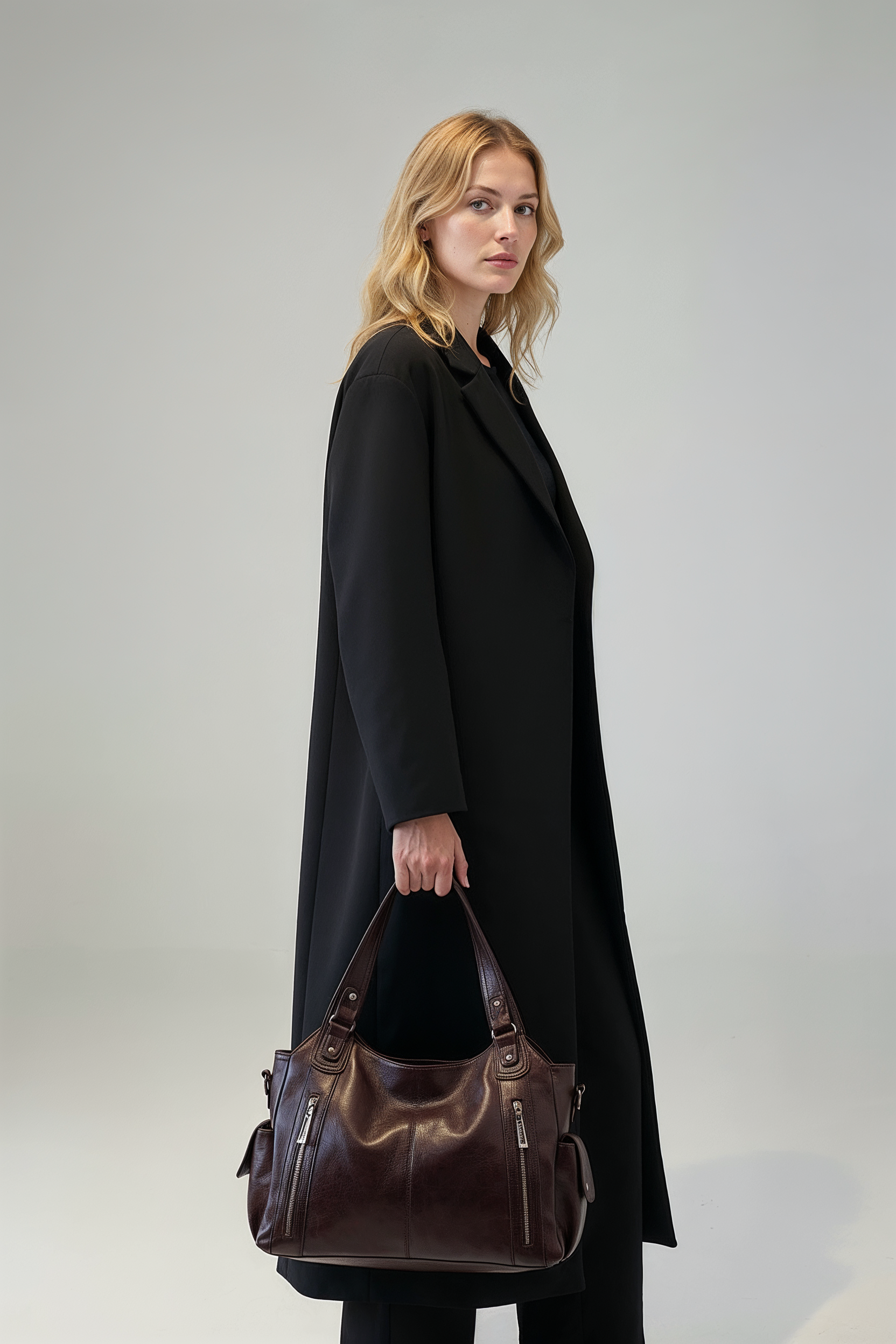 Schoudertas Dames | Ruim Model met Vakken in Leerlook - Bruin 2.0