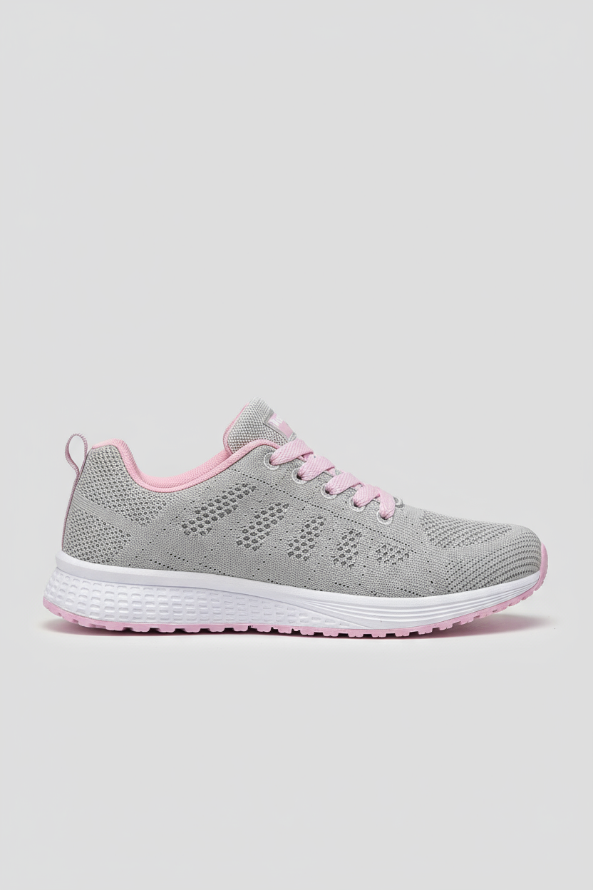 Sneakers Dames | Sportschoenen met Soepele Zool - Grijs/Roze