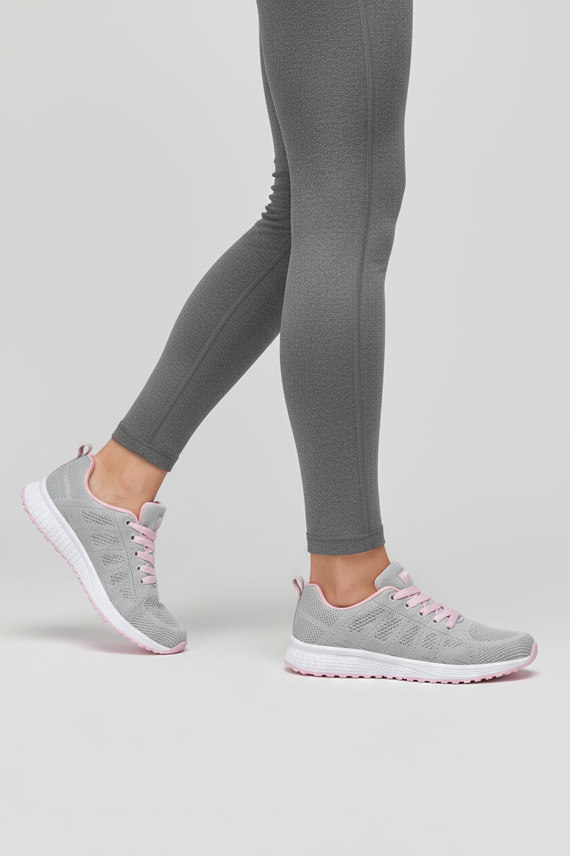 Sneakers Dames | Sportschoenen met Soepele Zool - Grijs/Roze 2.0
