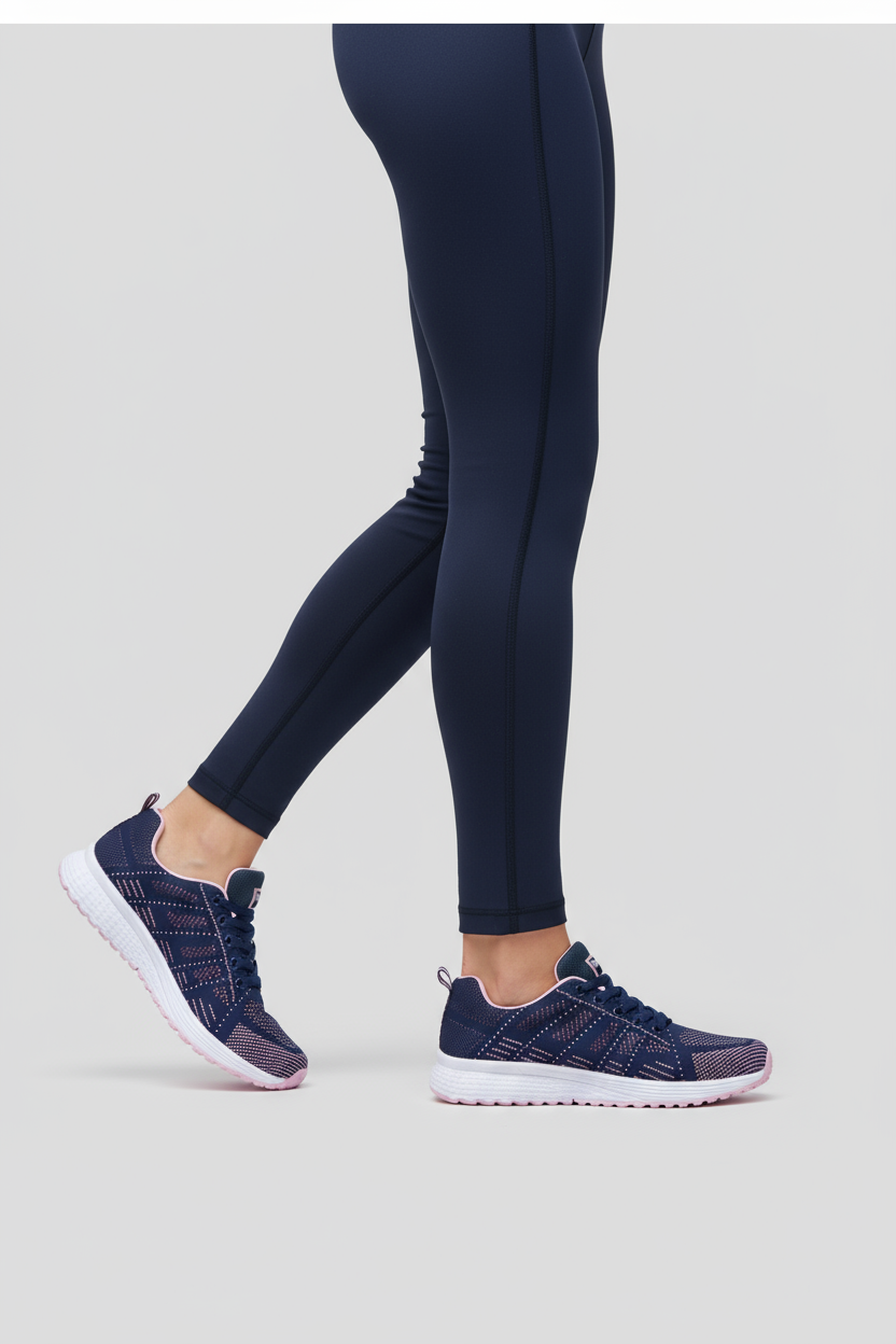 Sneakers Dames | Sportschoenen met Soepele Zool - Marineblauw/Roze 2.0
